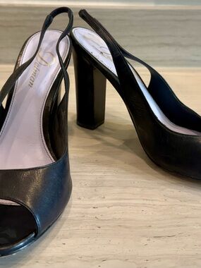 Vero Cuoio Black Leather Slingback Block Heels